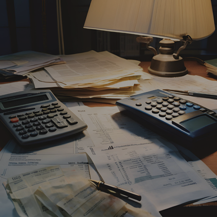 many papers are scattered on the table
